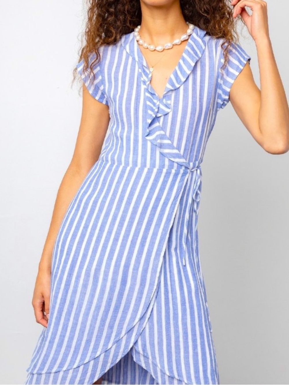 Rails Louisa Blue Pinstripe Linen Wrap Dress